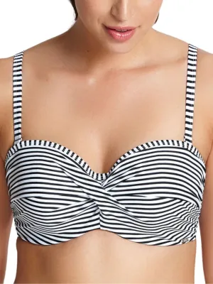Anya Stripe Bandeau Bikini Top - Black/White