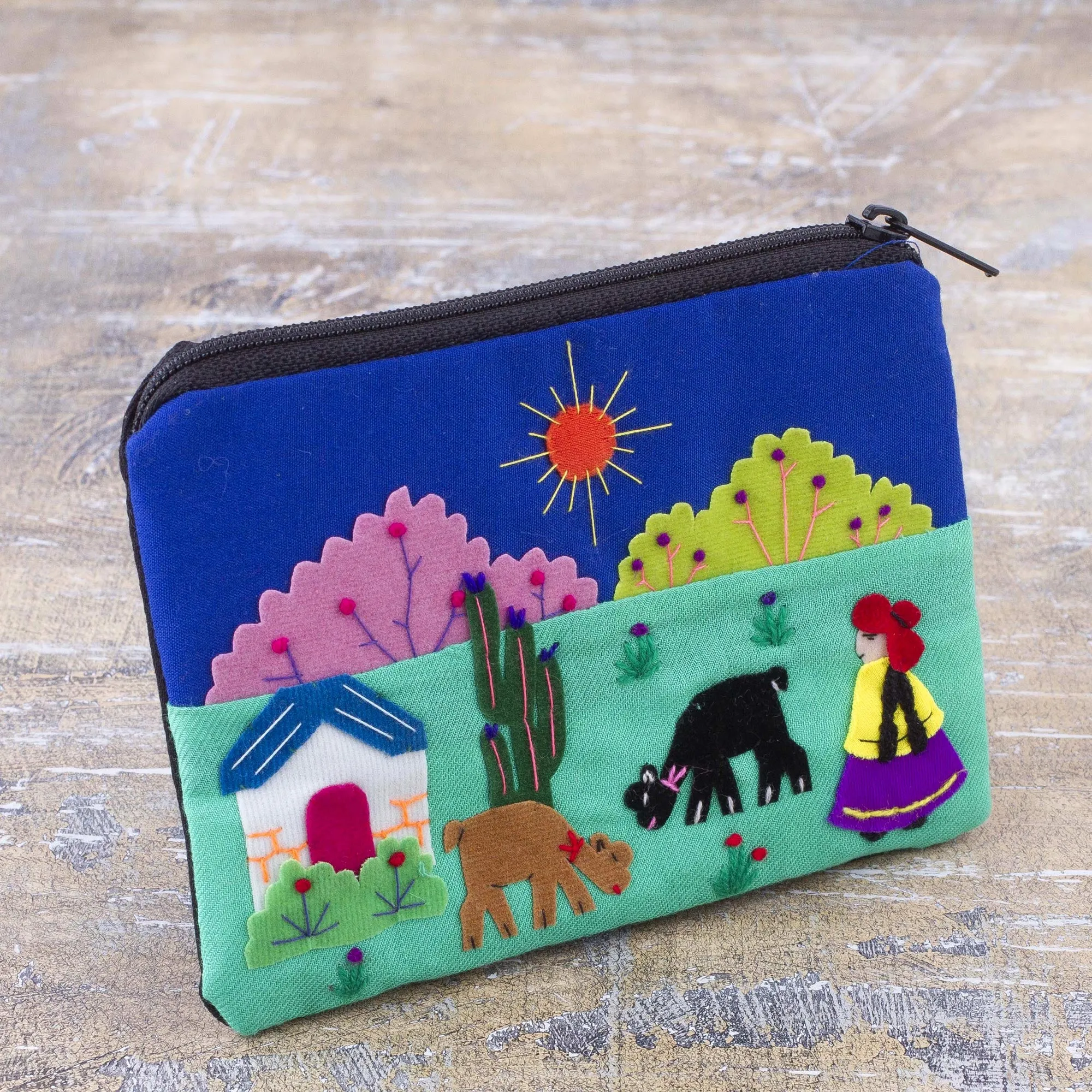 Applique Multicolor Coin Purse from Peru - Andean Sunshine | NOVICA