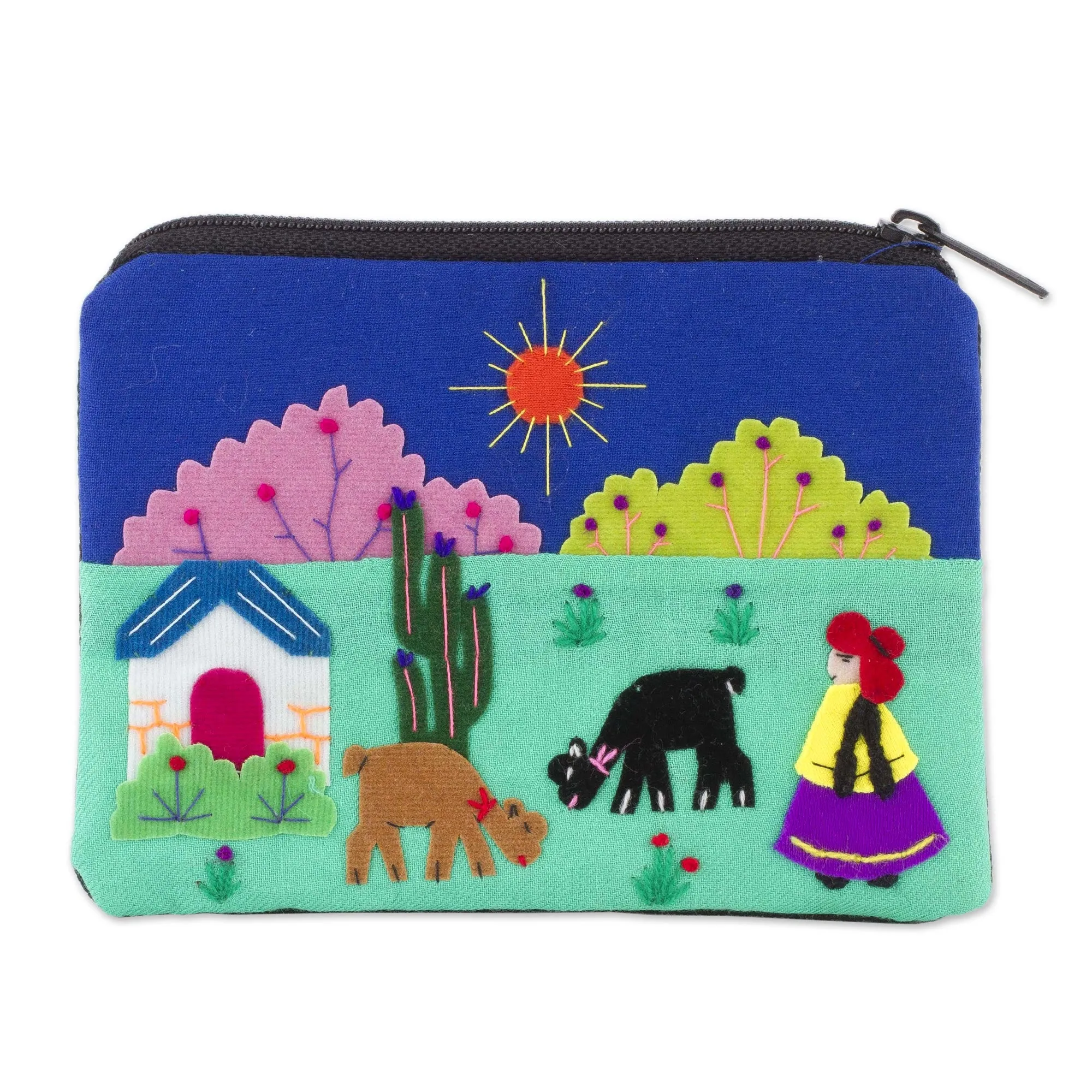 Applique Multicolor Coin Purse from Peru - Andean Sunshine | NOVICA