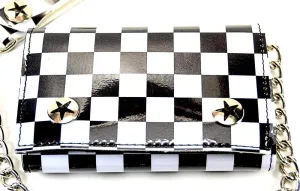 Assorted Checkered Board Patent Trifold Wallet