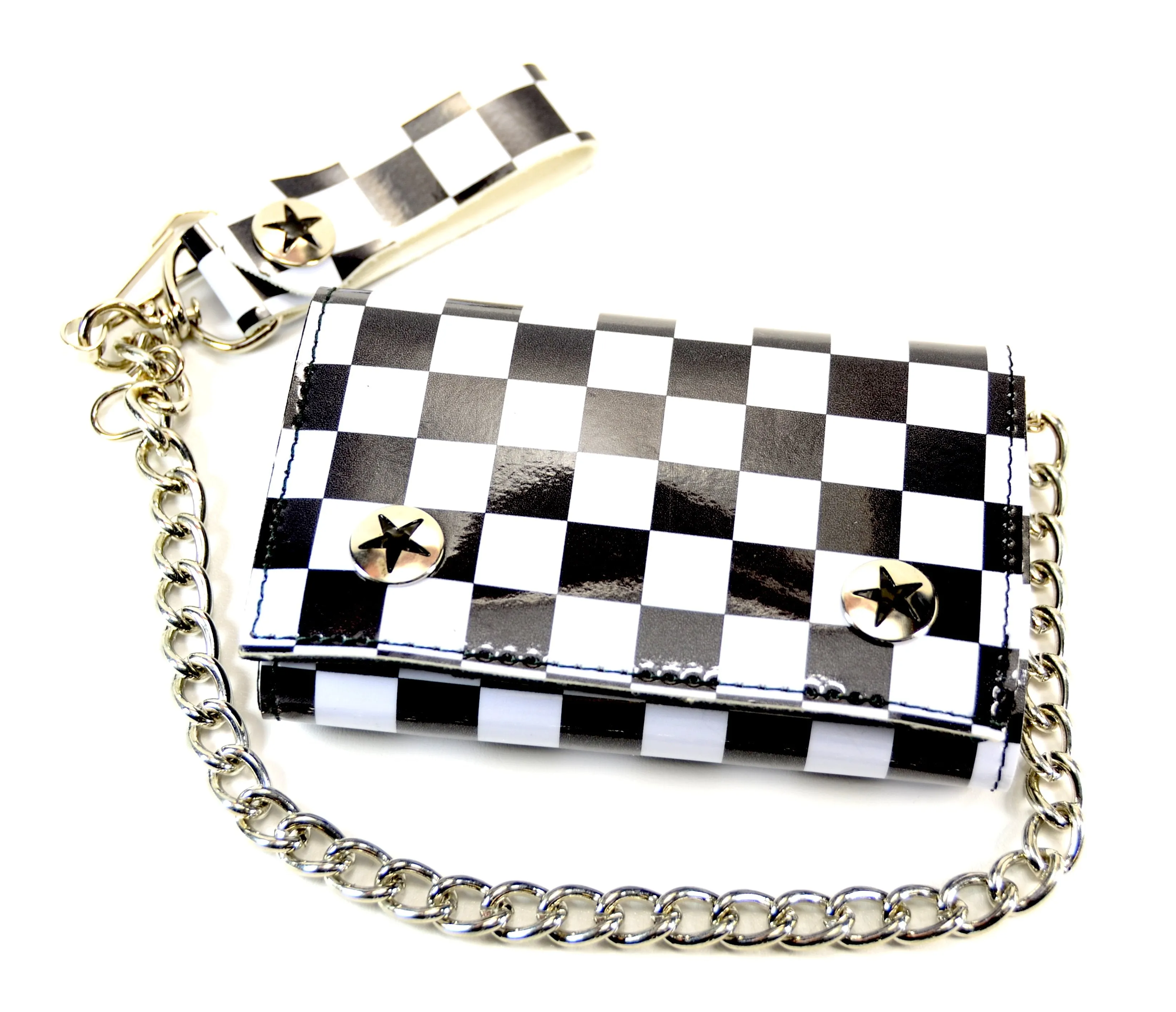 Assorted Checkered Board Patent Trifold Wallet
