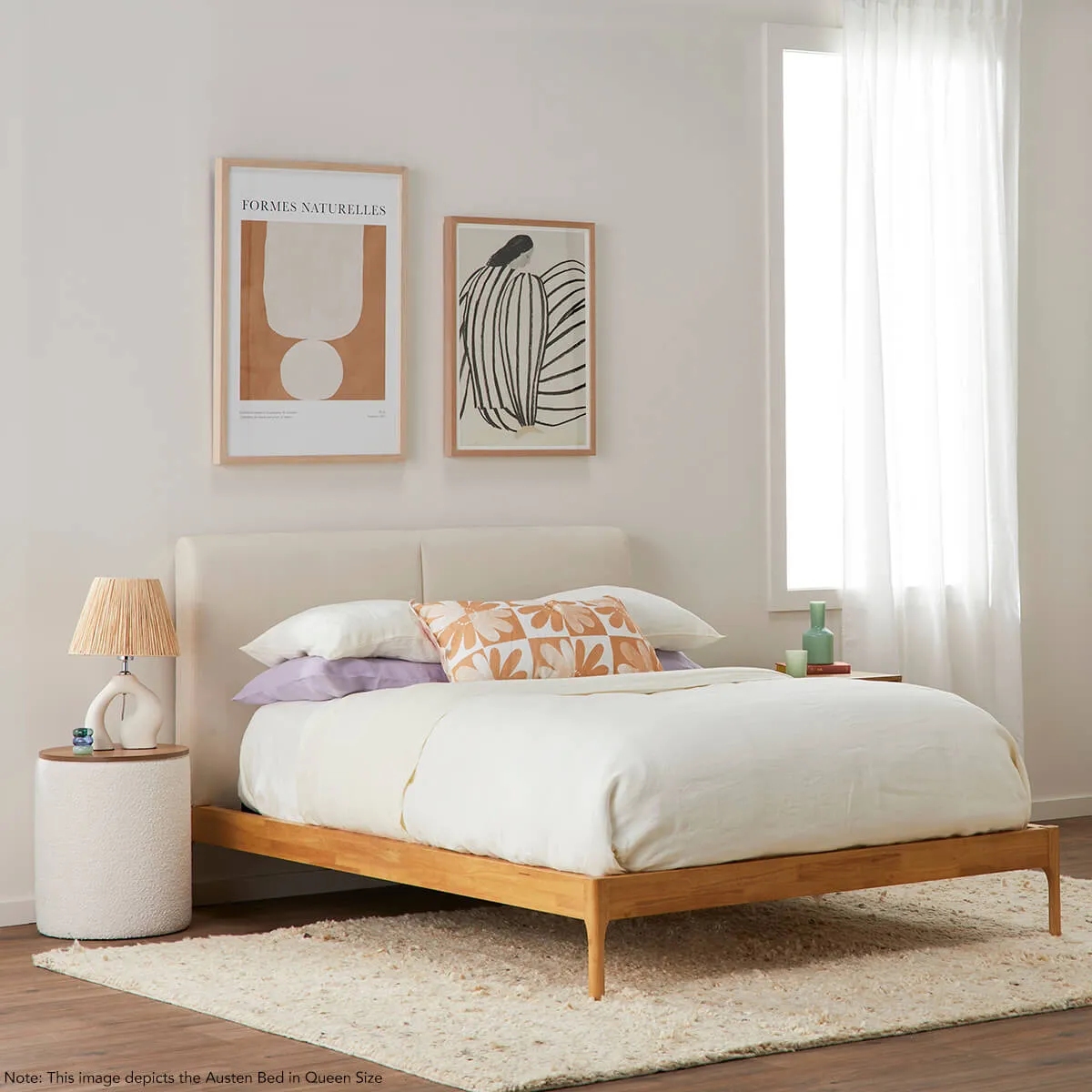 Austen King Bed (Oak, Cream)