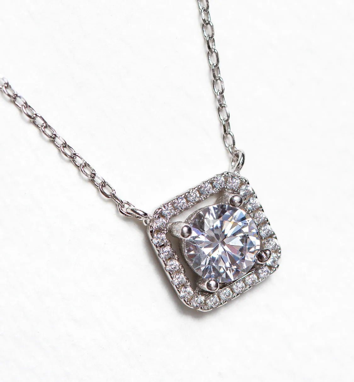 Beau Cushion Halo Pendant Necklace
