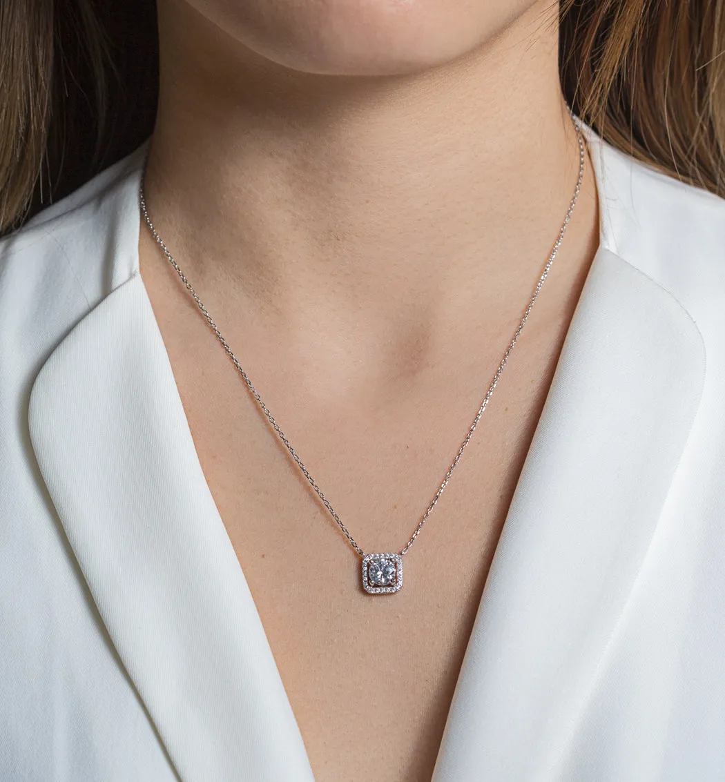 Beau Cushion Halo Pendant Necklace