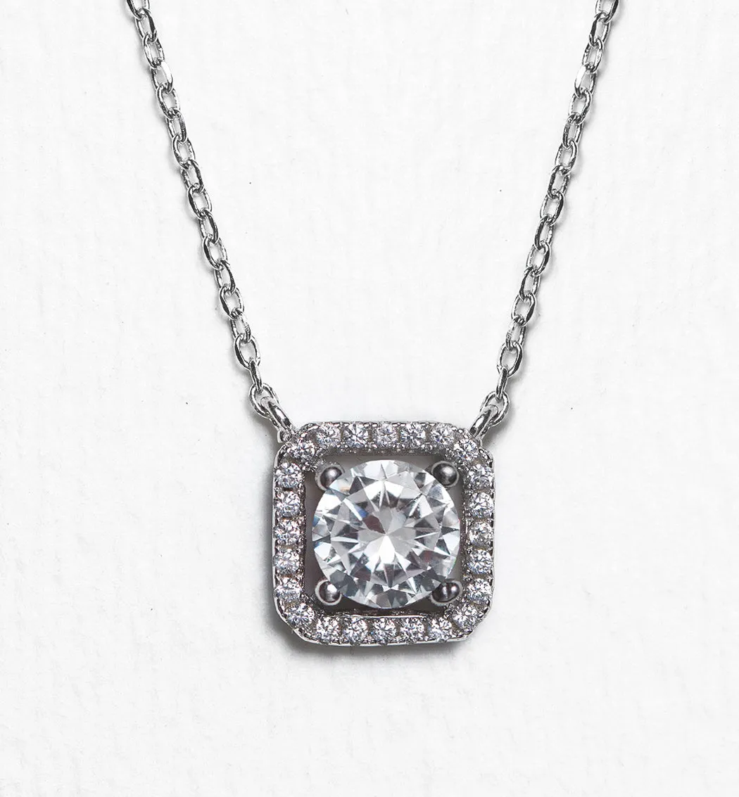 Beau Cushion Halo Pendant Necklace