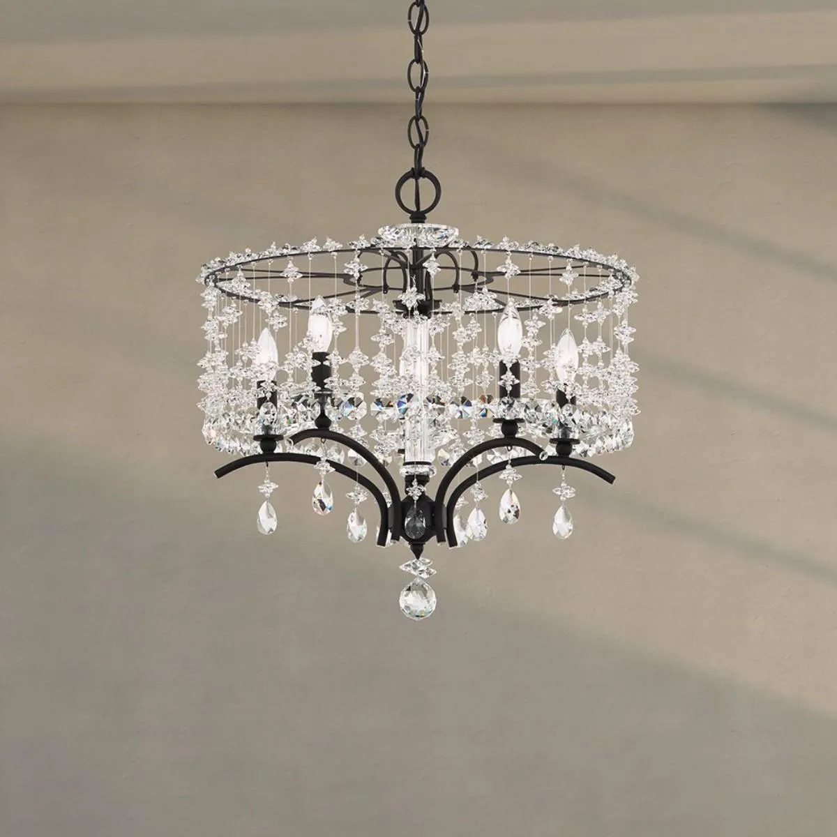 Bella Rose 5 Lights Antique Silver Chandelier with Clear Heritage Crystals