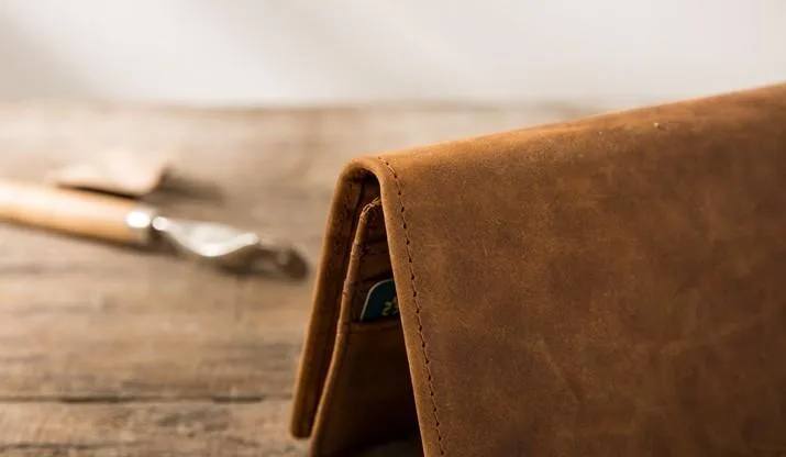 Bifold long wallet Mens long Wallet Dark Brown Leather Wallet Bifold Long Wallets for Men