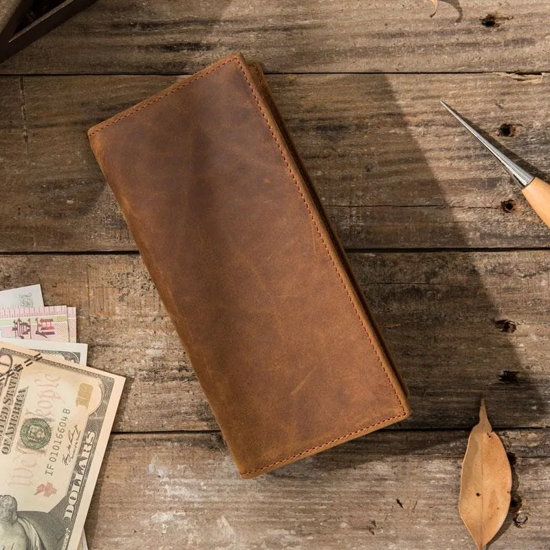 Bifold long wallet Mens long Wallet Dark Brown Leather Wallet Bifold Long Wallets for Men