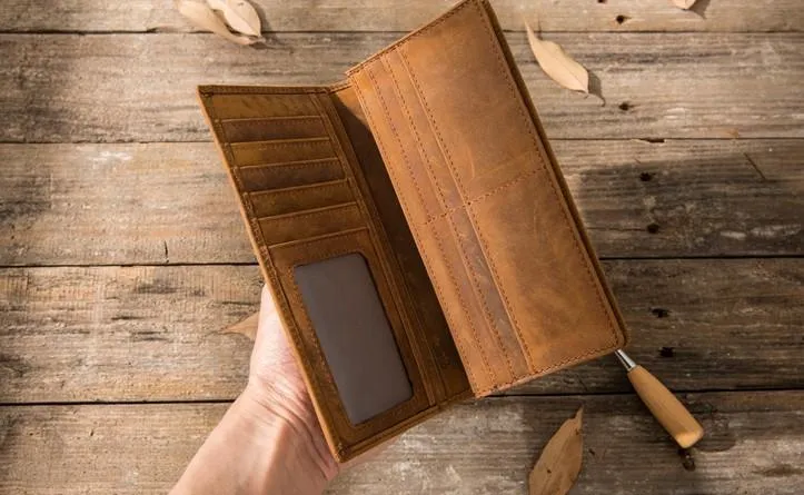 Bifold long wallet Mens long Wallet Dark Brown Leather Wallet Bifold Long Wallets for Men