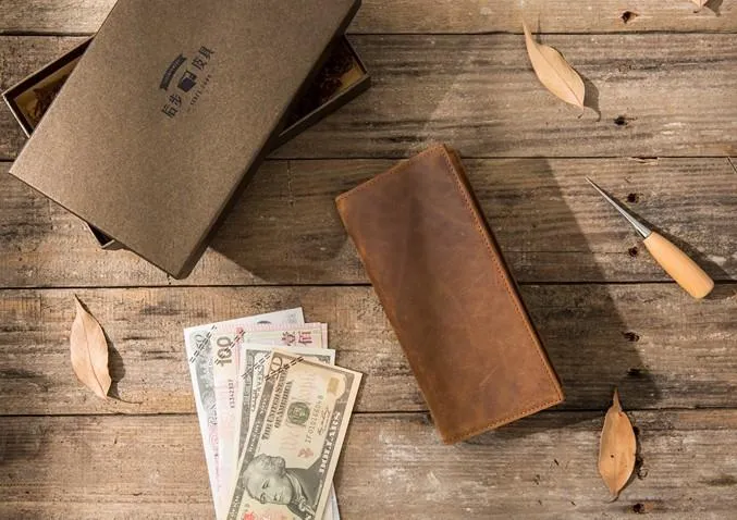 Bifold long wallet Mens long Wallet Dark Brown Leather Wallet Bifold Long Wallets for Men
