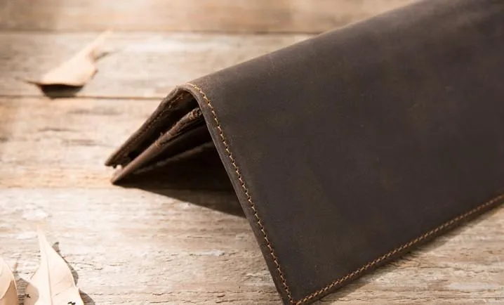 Bifold long wallet Mens long Wallet Dark Brown Leather Wallet Bifold Long Wallets for Men