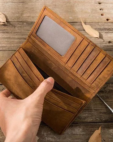 Bifold long wallet Mens long Wallet Dark Brown Leather Wallet Bifold Long Wallets for Men