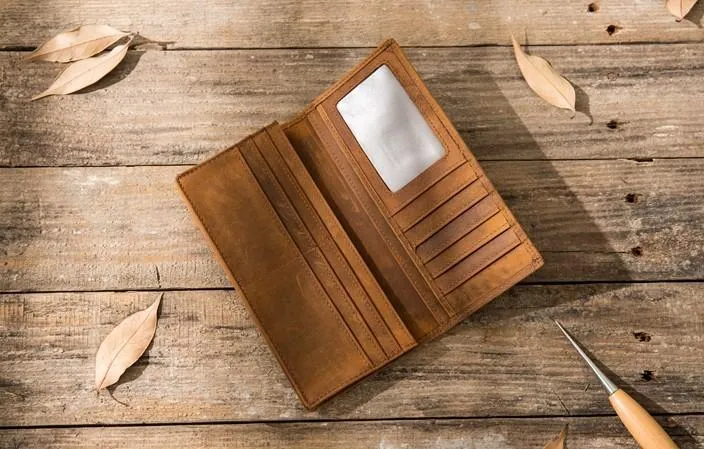 Bifold long wallet Mens long Wallet Dark Brown Leather Wallet Bifold Long Wallets for Men