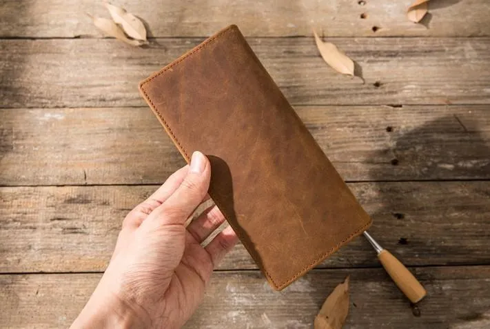 Bifold long wallet Mens long Wallet Dark Brown Leather Wallet Bifold Long Wallets for Men