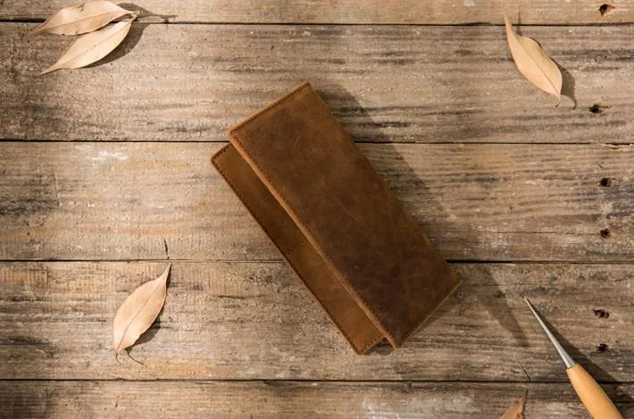 Bifold long wallet Mens long Wallet Dark Brown Leather Wallet Bifold Long Wallets for Men