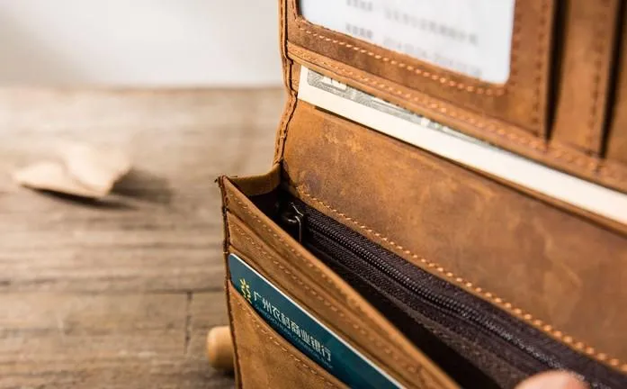 Bifold long wallet Mens long Wallet Dark Brown Leather Wallet Bifold Long Wallets for Men