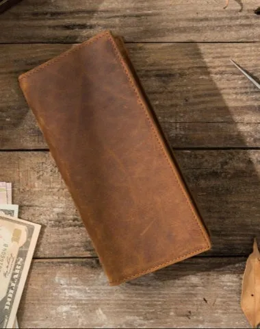 Bifold long wallet Mens long Wallet Dark Brown Leather Wallet Bifold Long Wallets for Men