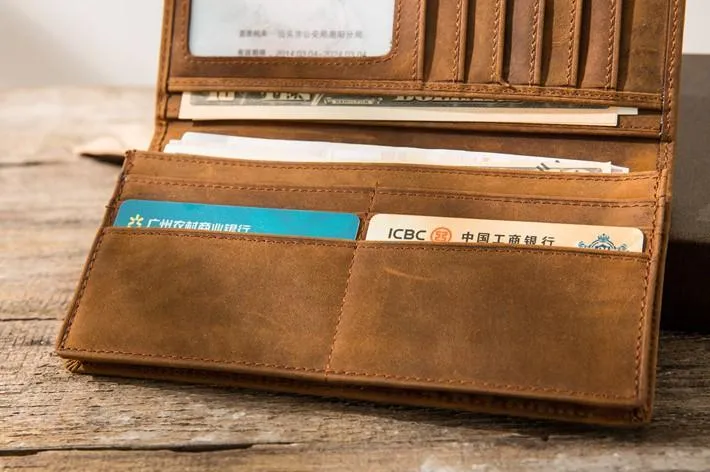 Bifold long wallet Mens long Wallet Dark Brown Leather Wallet Bifold Long Wallets for Men