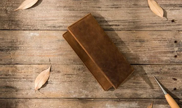 Bifold long wallet Mens long Wallet Dark Brown Leather Wallet Bifold Long Wallets for Men