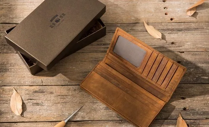 Bifold long wallet Mens long Wallet Dark Brown Leather Wallet Bifold Long Wallets for Men