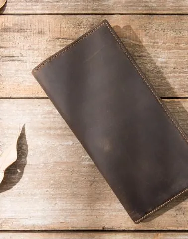 Bifold long wallet Mens long Wallet Dark Brown Leather Wallet Bifold Long Wallets for Men