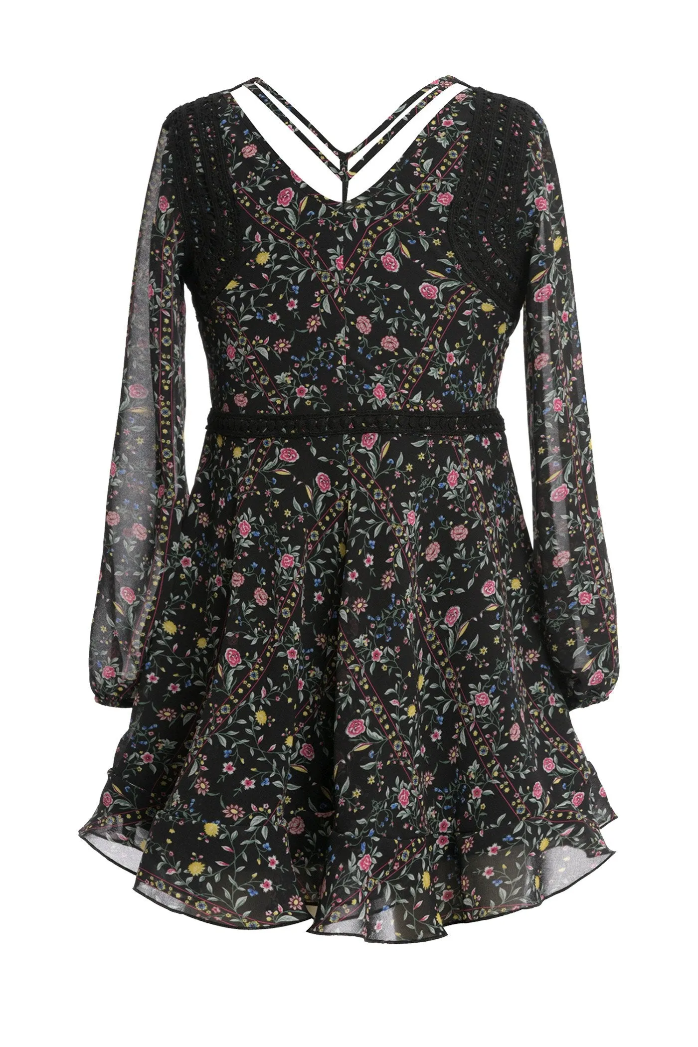 Big Girls Long Sleeve Casual Floral Chiffon Dress