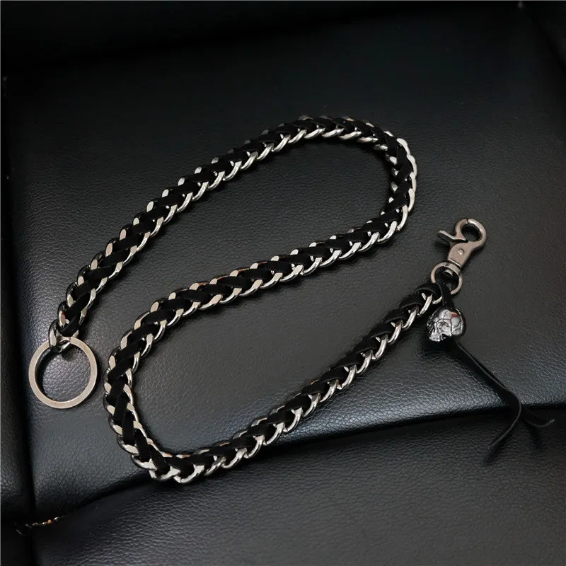 Biker Wallet Chain Skull Wallet Chain Cool Metal Braided Leather Wallet Chain Black Wallet Chain