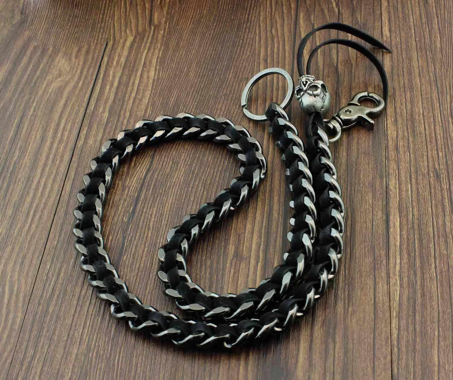Biker Wallet Chain Skull Wallet Chain Cool Metal Braided Leather Wallet Chain Black Wallet Chain