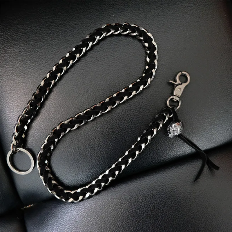 Biker Wallet Chain Skull Wallet Chain Cool Metal Braided Leather Wallet Chain Black Wallet Chain
