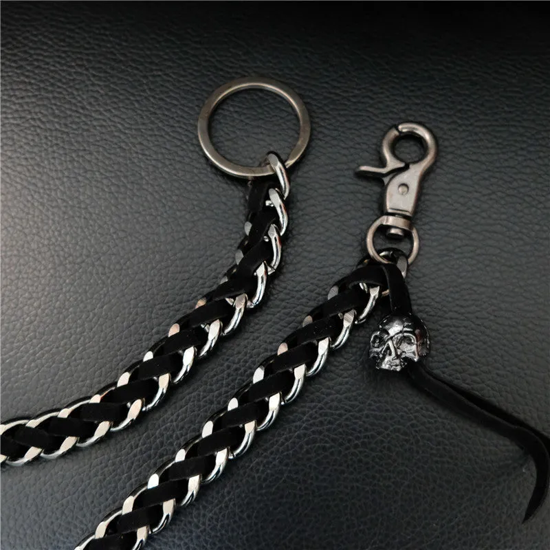 Biker Wallet Chain Skull Wallet Chain Cool Metal Braided Leather Wallet Chain Black Wallet Chain