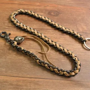 Biker Wallet Chain Skull Wallet Chain Cool Metal Braided Leather Wallet Chain Black Wallet Chain