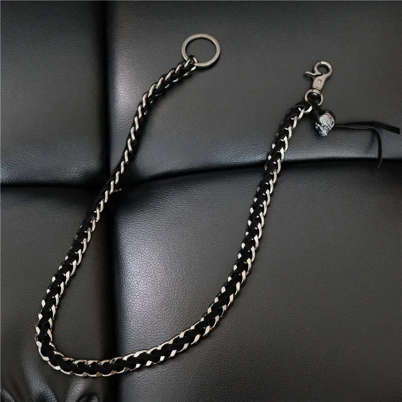Biker Wallet Chain Skull Wallet Chain Cool Metal Braided Leather Wallet Chain Black Wallet Chain