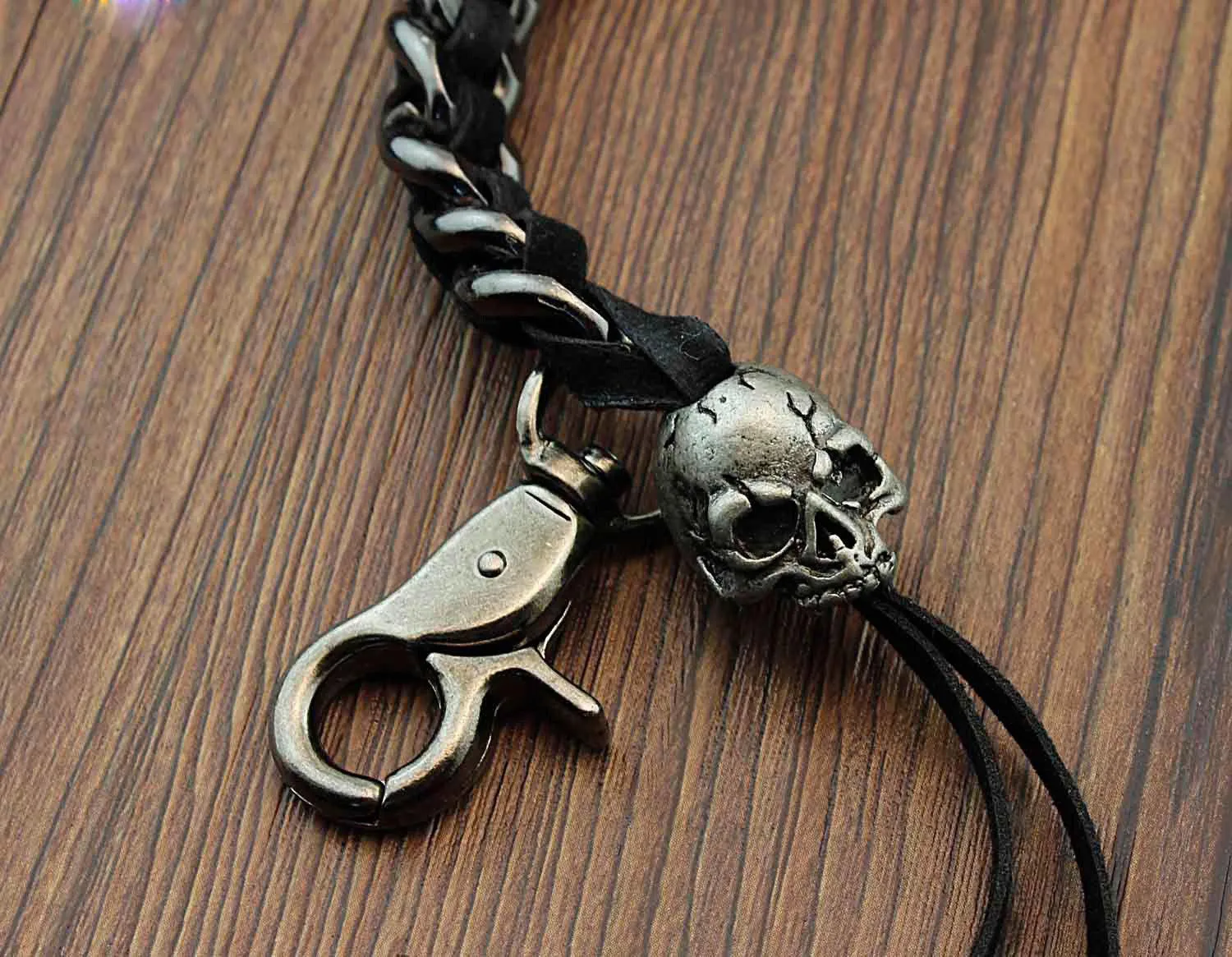 Biker Wallet Chain Skull Wallet Chain Cool Metal Braided Leather Wallet Chain Black Wallet Chain