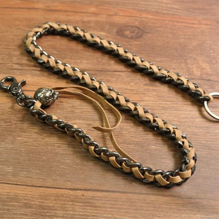 Biker Wallet Chain Skull Wallet Chain Cool Metal Braided Leather Wallet Chain Black Wallet Chain