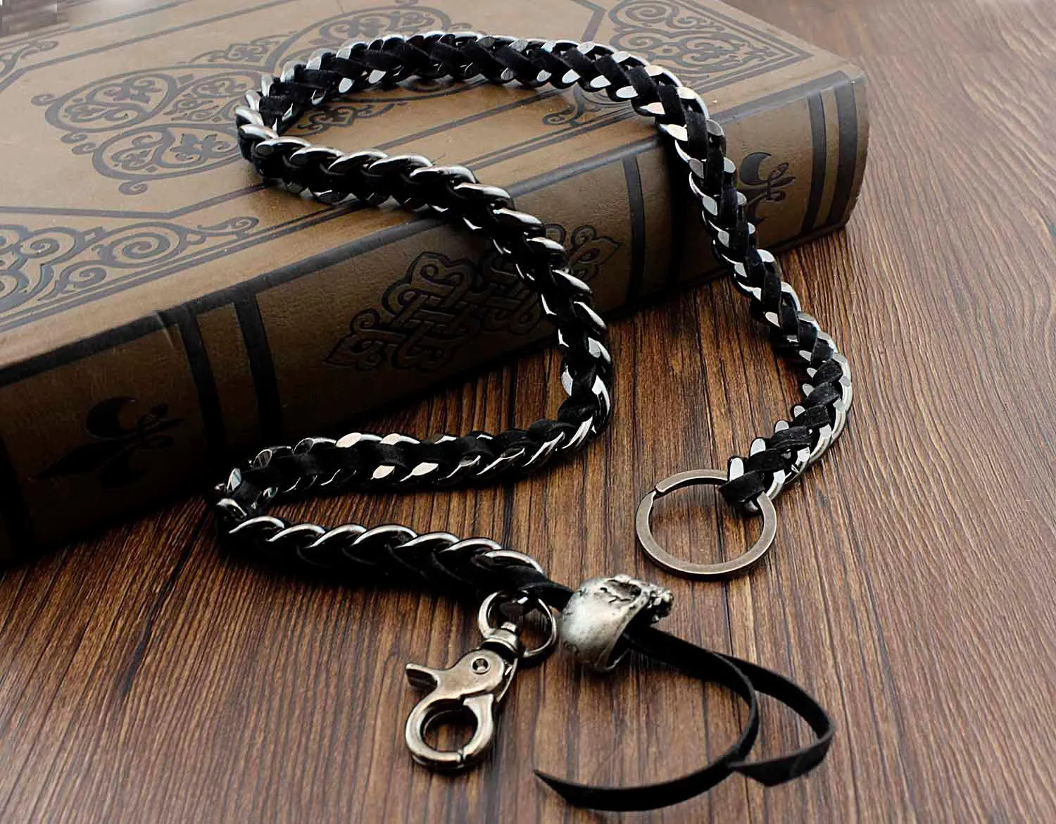 Biker Wallet Chain Skull Wallet Chain Cool Metal Braided Leather Wallet Chain Black Wallet Chain