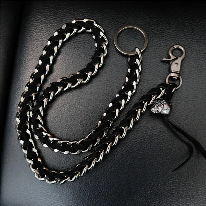 Biker Wallet Chain Skull Wallet Chain Cool Metal Braided Leather Wallet Chain Black Wallet Chain