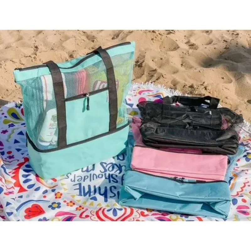 Black 2 in 1 Beach Picnic Festival Cooler and Mesh Tote