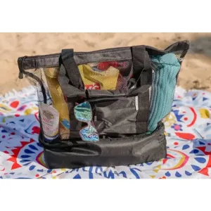Black 2 in 1 Beach Picnic Festival Cooler and Mesh Tote