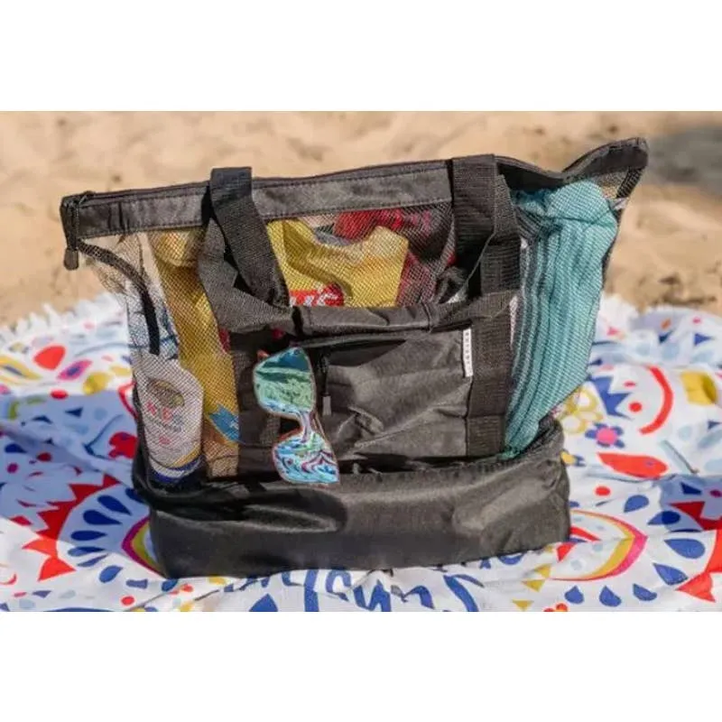 Black 2 in 1 Beach Picnic Festival Cooler and Mesh Tote