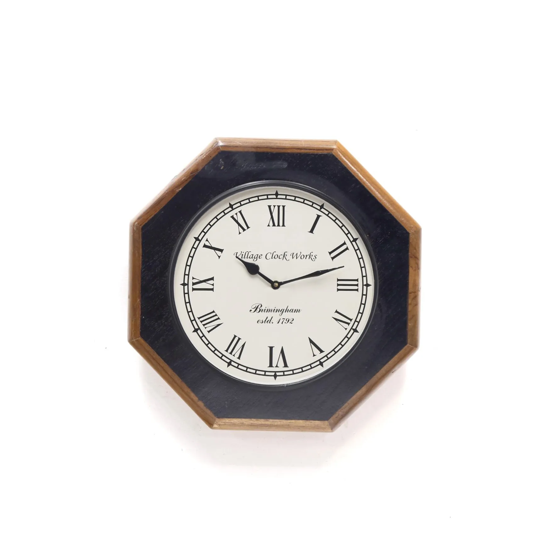 Black And Brown Designed Wooden Octagonal Wall Clock