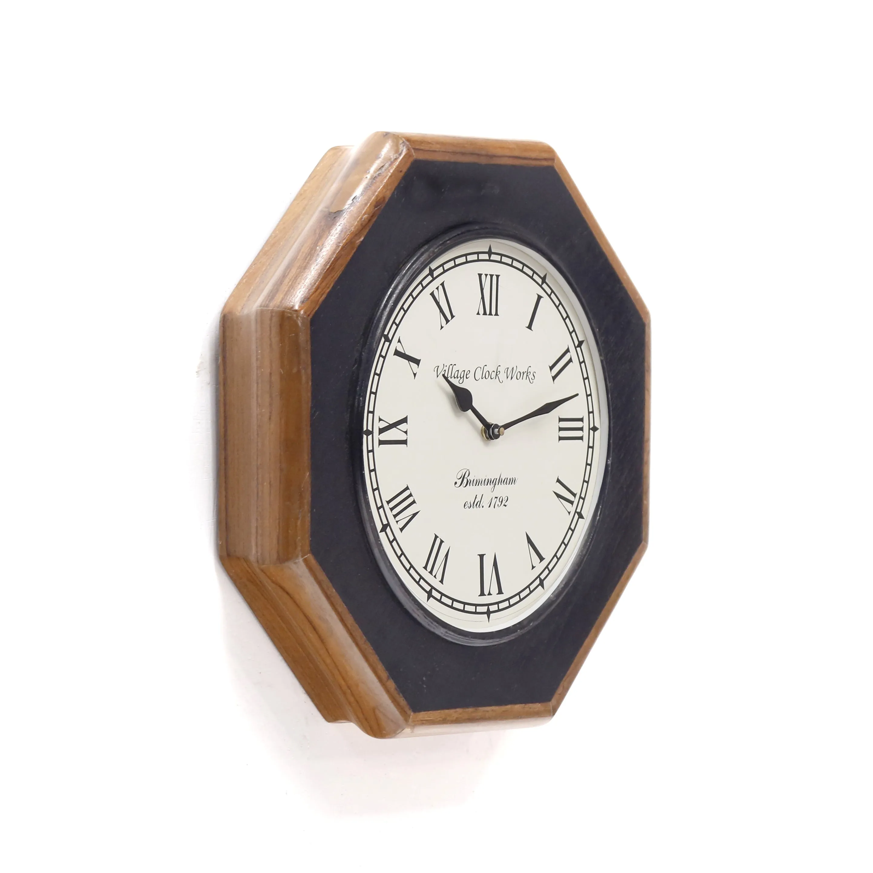 Black And Brown Designed Wooden Octagonal Wall Clock