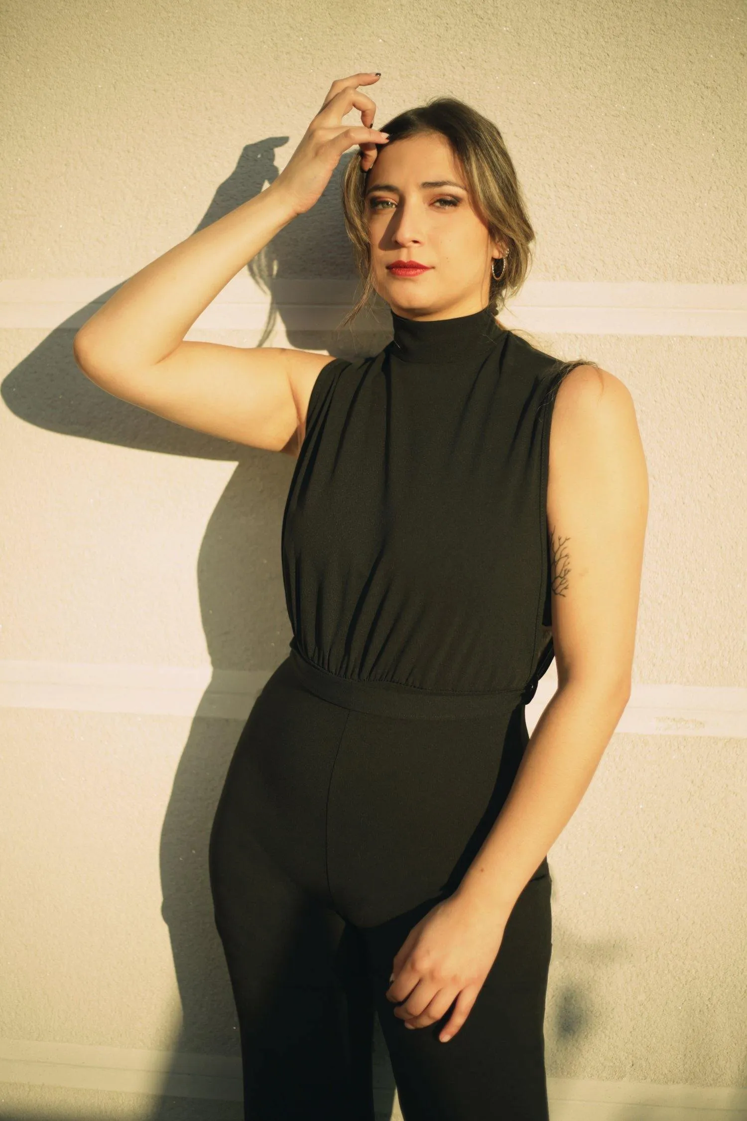 Black Scuba High Neck Tie Waist Jumpsuit