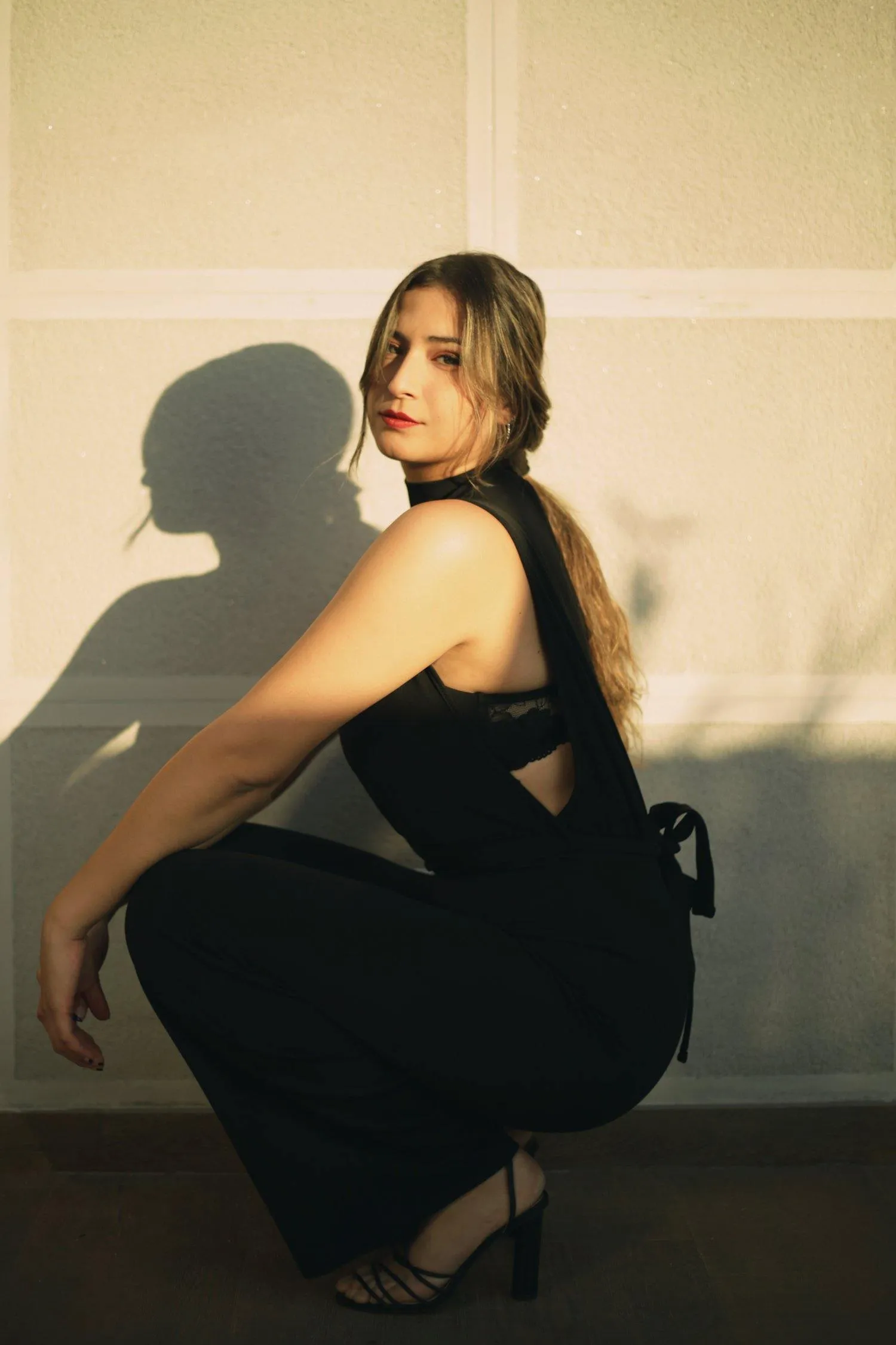 Black Scuba High Neck Tie Waist Jumpsuit