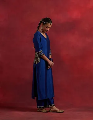 Blue Black Raw Silk Mira Kurta Set (Set Of 2)