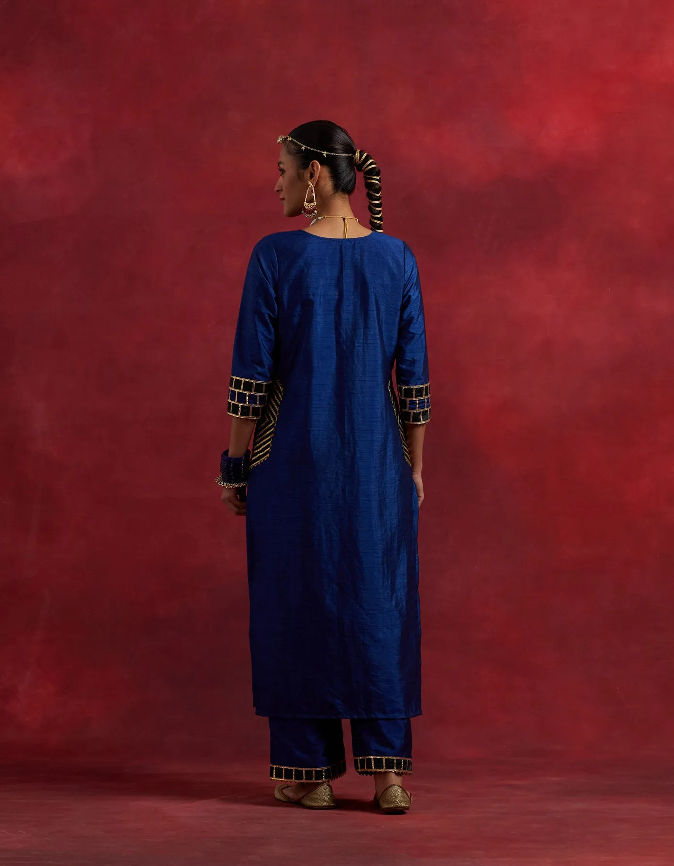 Blue Black Raw Silk Mira Kurta Set (Set Of 2)