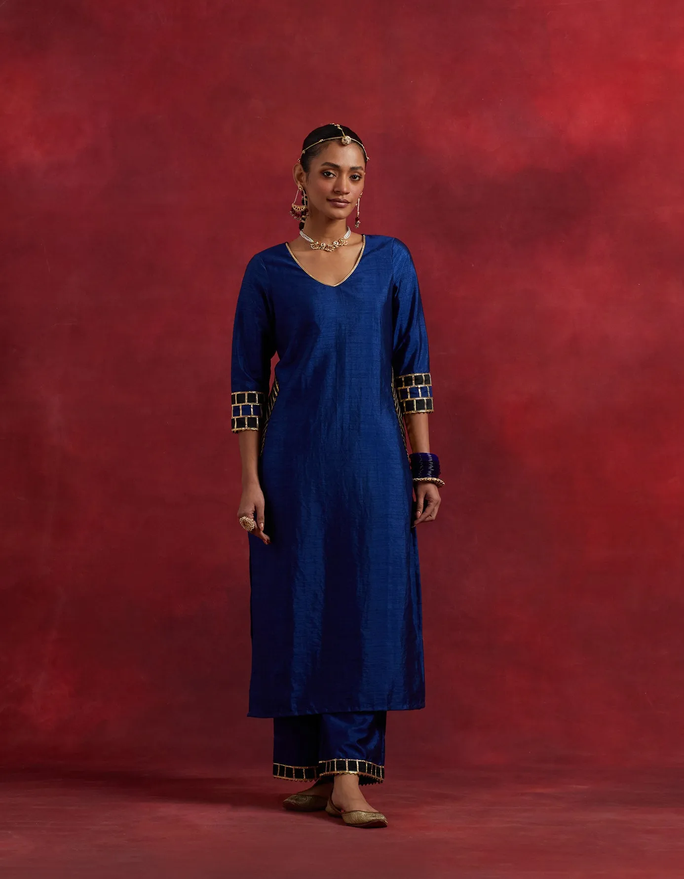 Blue Black Raw Silk Mira Kurta Set (Set Of 2)
