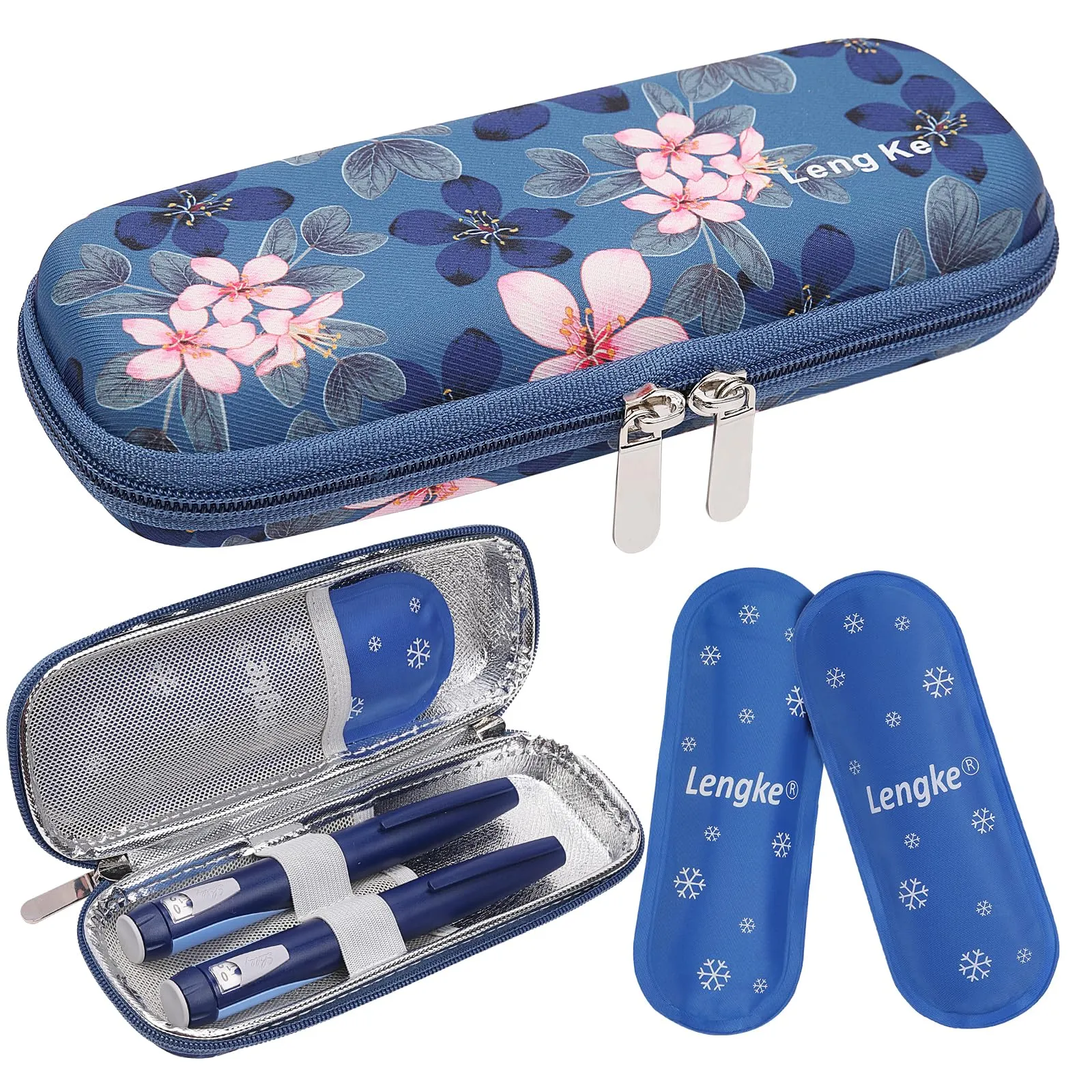BOMKEE insulin pen bag, insulin cooler bag, medication bag for on the go, diabetes bag for insulin pen, glucose meter with 2 ice packs Magnolia Flower