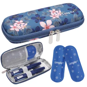 BOMKEE insulin pen bag, insulin cooler bag, medication bag for on the go, diabetes bag for insulin pen, glucose meter with 2 ice packs Magnolia Flower