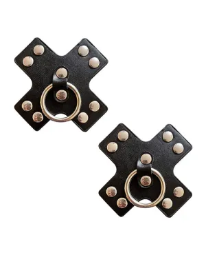 Burlesque Pierced N' Punked Leather Metal X Silicone Reusable Nipztix - Black O-s
