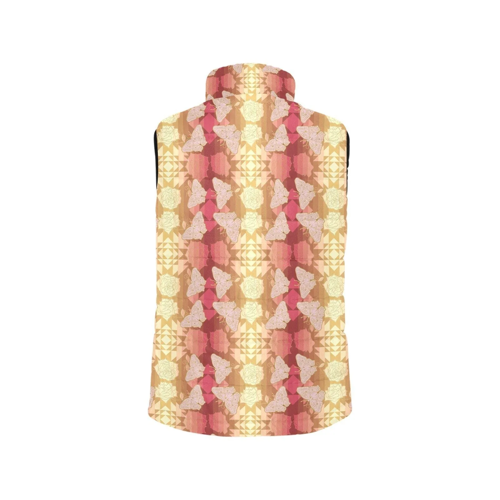 Butterfly and Roses on Geometric Women's Padded Vest Jacket